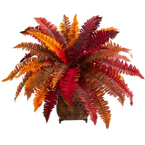 Autumn Boston Fern Artificial Plant in Metal Planter