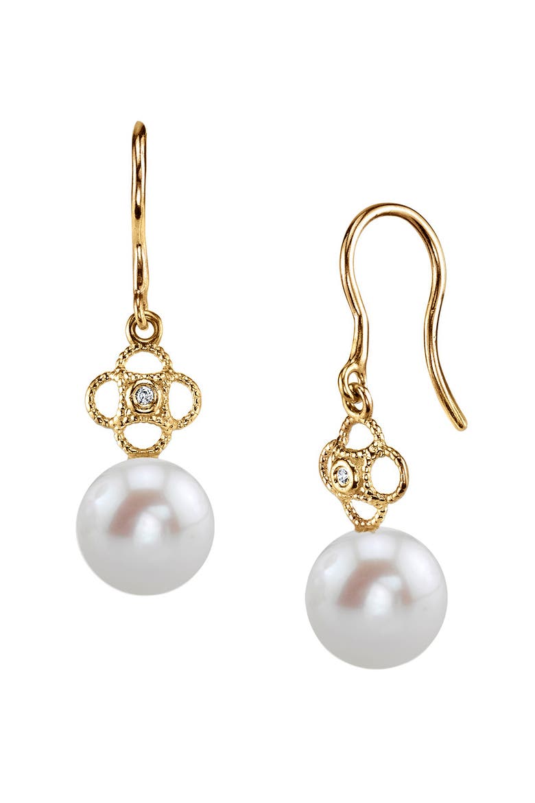 14K Gold Freshwater Pearl & Diamond Lacy Earrings, Main, color, Yellow Gold