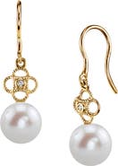 The Pearl Source 14K Gold Freshwater Pearl & Diamond Lacy Earrings
