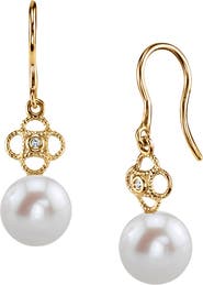 The Pearl Source 14K Gold Freshwater Pearl & Diamond Lacy Earrings