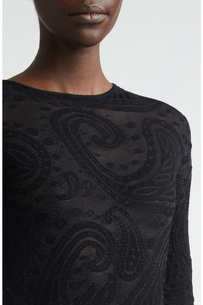Paisley Intarsia Long Sleeve Midi Sweater Dress, Alternate, color, BLACK