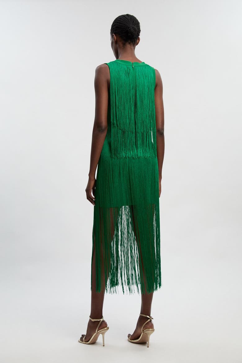 Fringe Bandage V-Neck Midi Dress, Alternate, color, Green