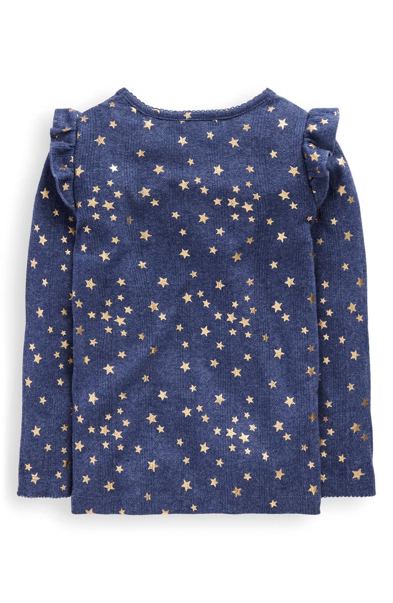 Mini Boden Kids' Frill Sleeve Pointelle Top, Alternate, color, Navy