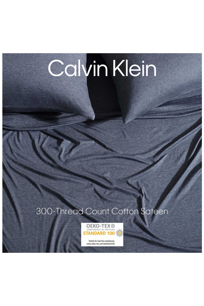 Modern 300 Thread Count Mélange Cotton Blend Jersey Queen Sheet Set, Alternate, color, DARK BLUE