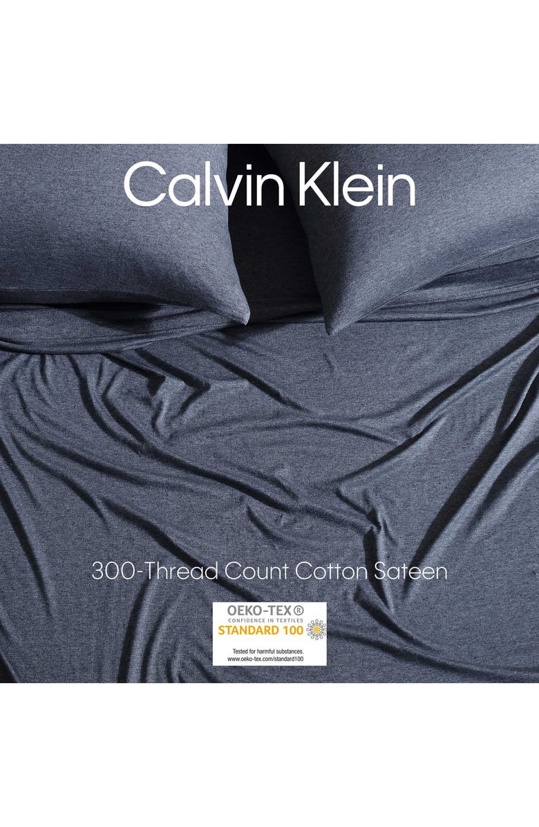 Calvin Klein Home Modern 300 Thread Count Mélange Cotton Blend Jersey Queen Sheet Set, Alternate, color, Dark Blue