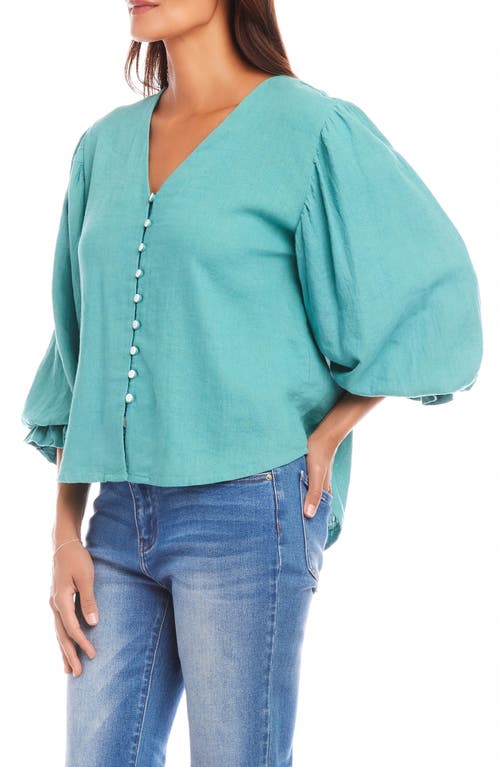 Karen Kane Layered Cuff Shirred Blouse In Aqua