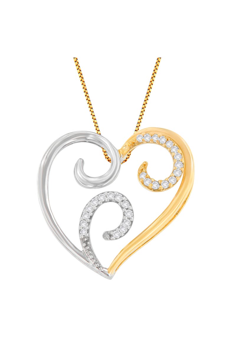 10K Two-Toned Gold 1/10 cttw Round Cut Diamond Swirl Heart Accent Pendant Necklace, Alternate, color, Yellow