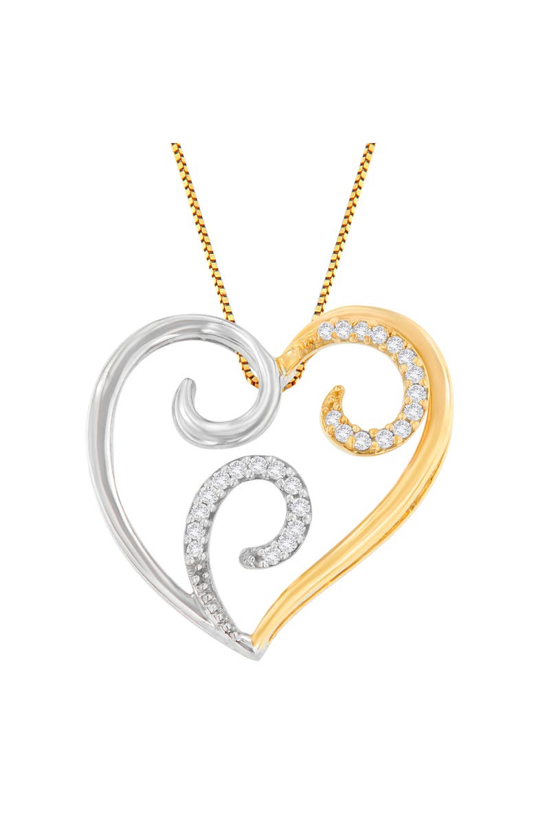 Haus of Brilliance 10K Two-Toned Gold 1/10 cttw Round Cut Diamond Swirl Heart Accent Pendant Necklace, Alternate, color, Yellow