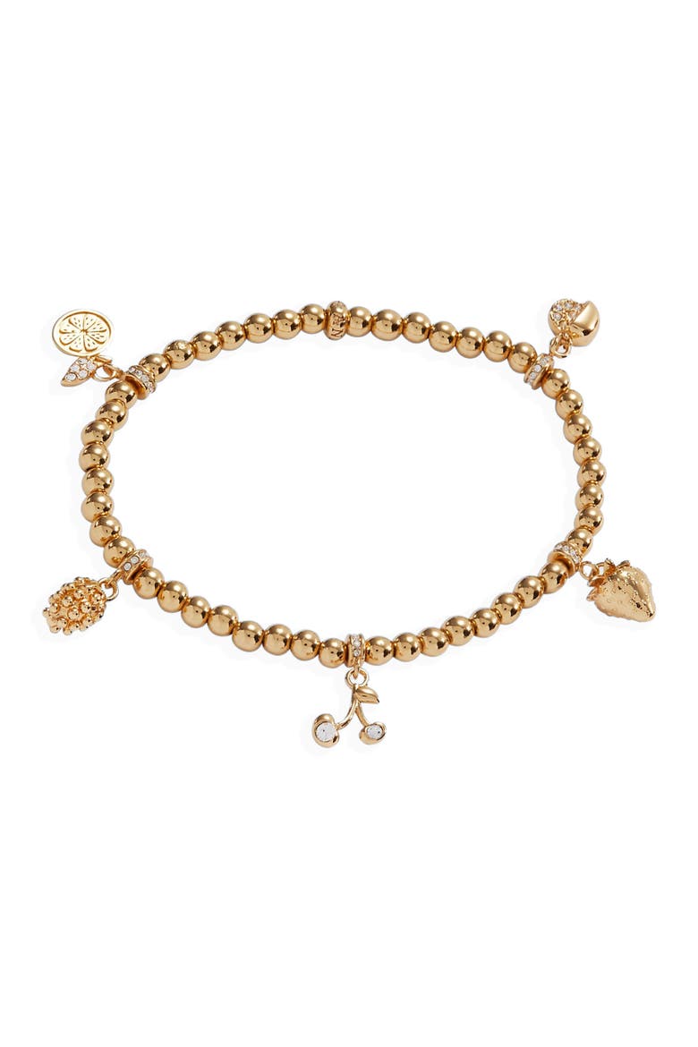 Summer Fruits Charm Stretch Bracelet, Main, color, Gold