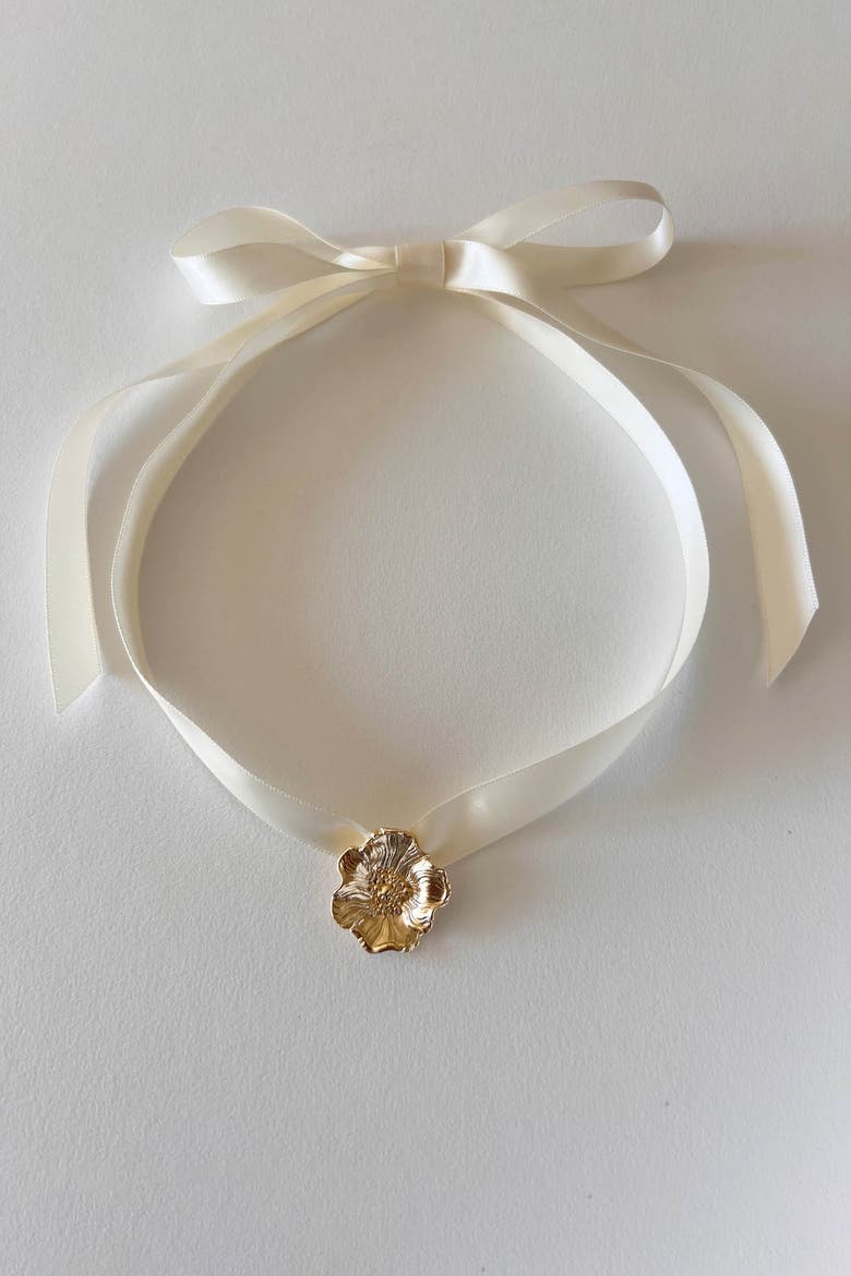 Poppy Ribbon Choker, Alternate, color, Gold
