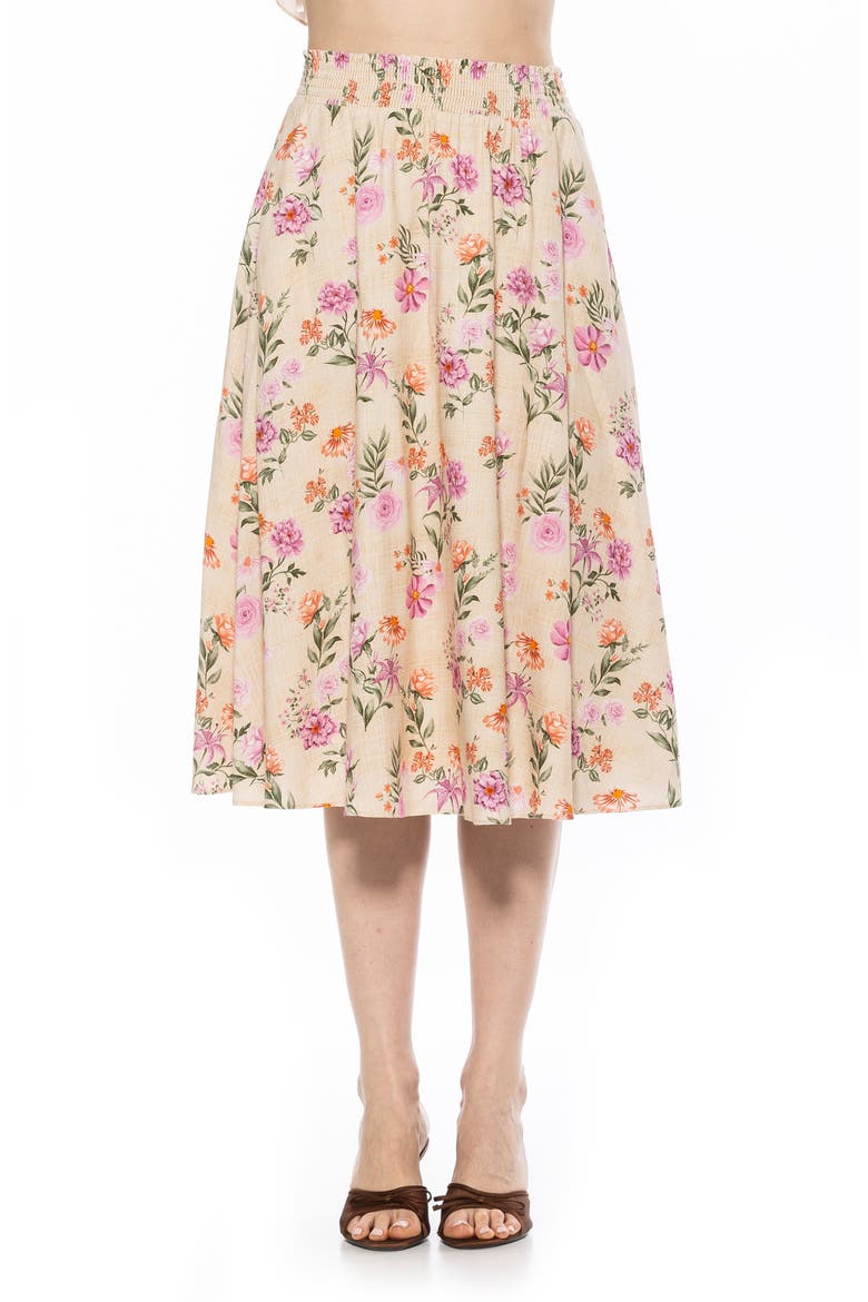 Kliene Floral Smocked A-Line Skirt, Main, color, BEIGE/ PINK FLORAL