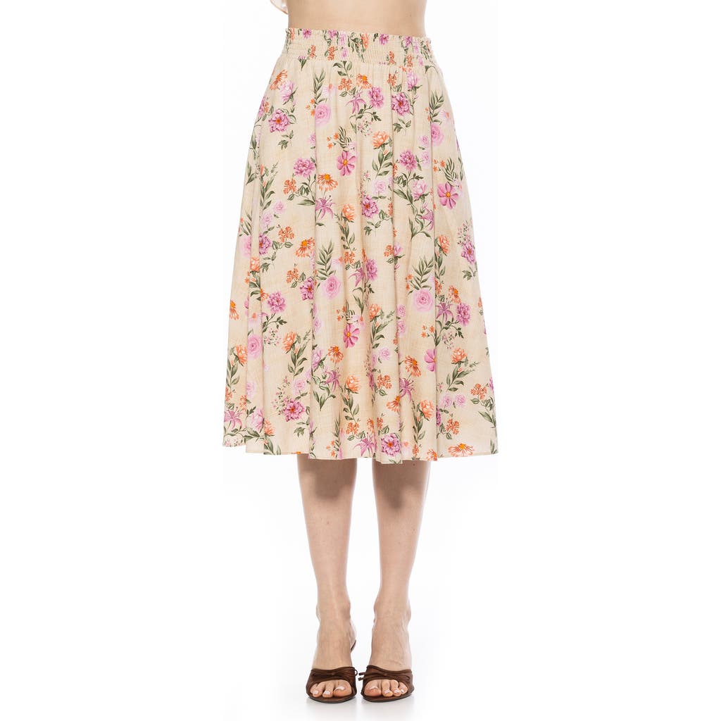 Alexia Admor Kliene Floral Smocked A-line Skirt In Beige/pink Floral