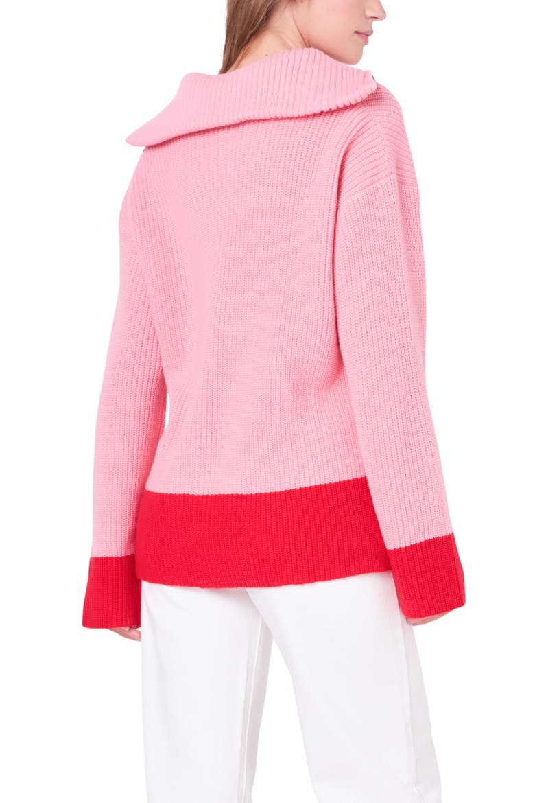 Contrast Quarter Zip Sweater, Alternate, color, PINK/ RED