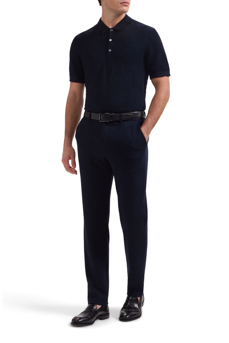 Checkerboard Stitch Polo Sweater, Alternate, color, NAVY