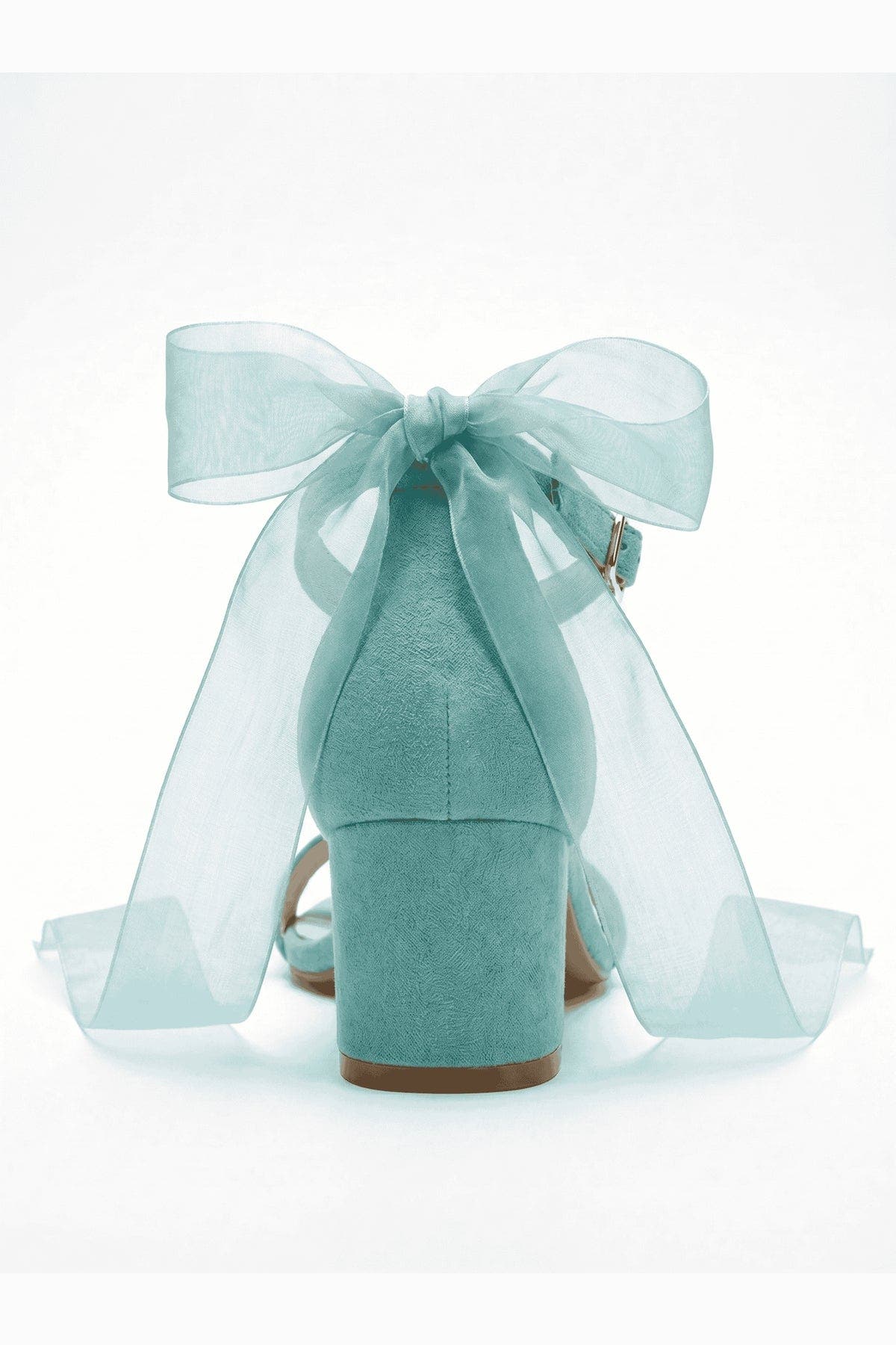 Forever & Always Shoes Rochelle Ivory Bridal Sandals with Ribbon, Alternate, color, Aqua Suede