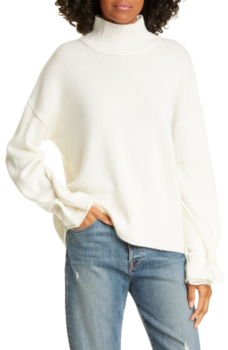 autumn cashmere Button Sleeve Mock Neck Cashmere Sweater, Main, color, 