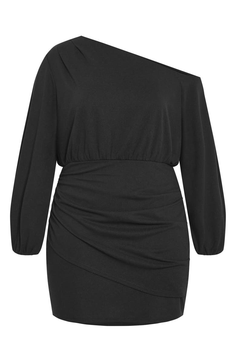 City Chic Alysia One-Shoulder Long Sleeve Minidress, Alternate, color, Black