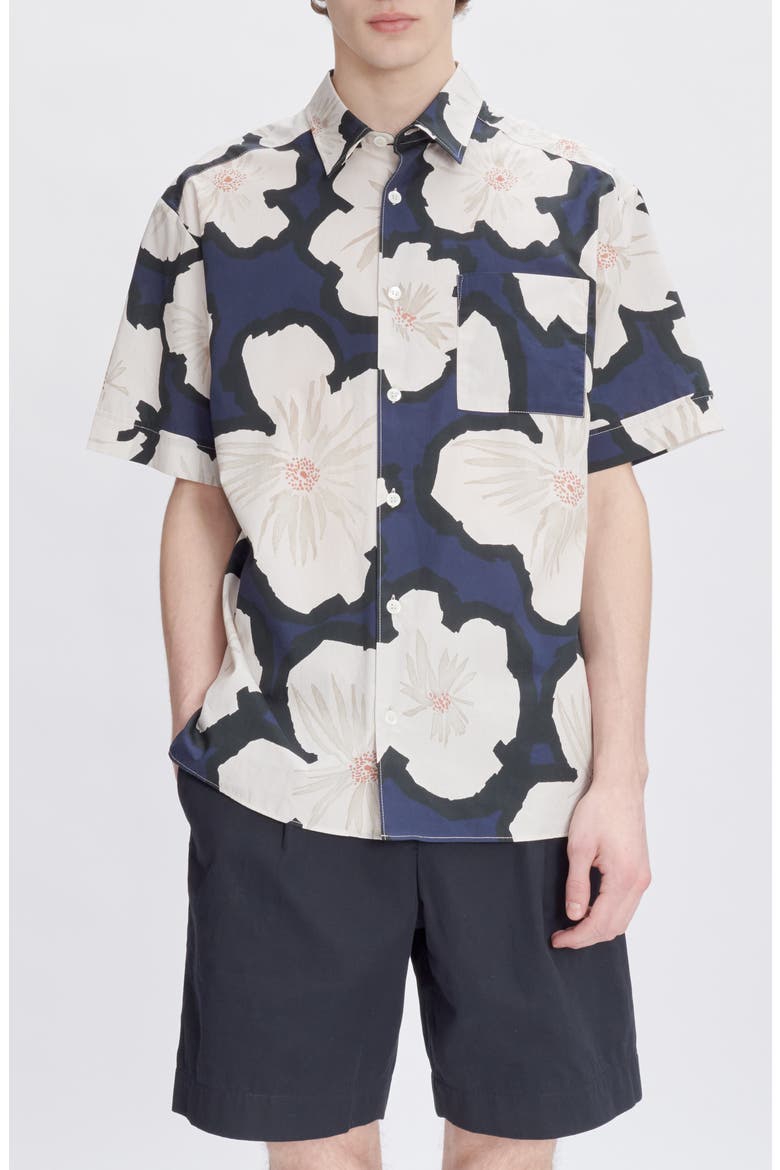 Ross Floral Short Sleeve Button-Up Shirt, Main, color, IAK DARK NAVY