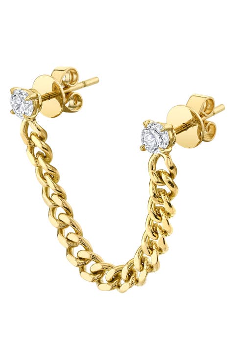 18k Gold Diamond Cuban Chain Link Earring
