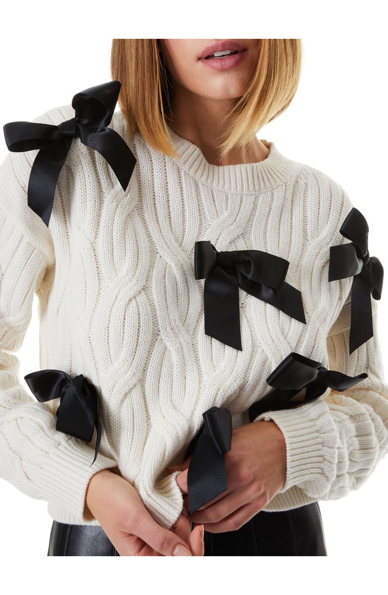 Alice + Olivia Beau Relaxed Fit Bow Detail Cable Sweater, Alternate, color,