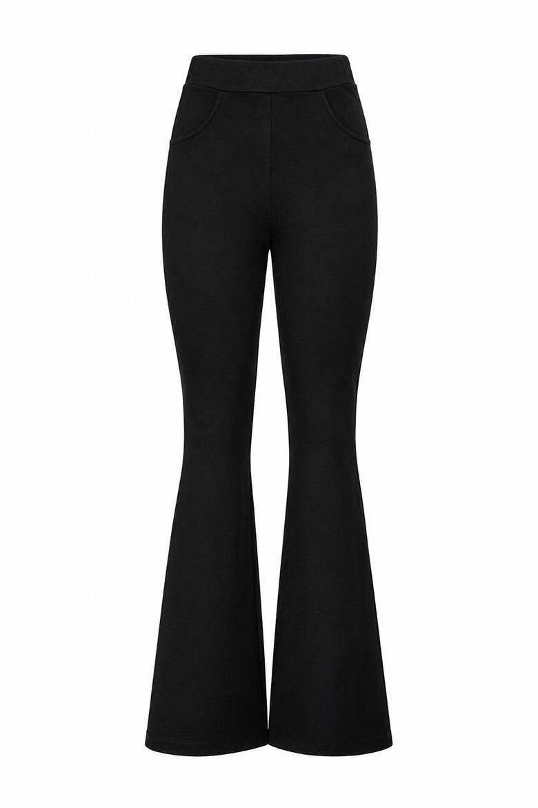 High Waisted Flared Knit Trousers, Alternate, color, BLACK