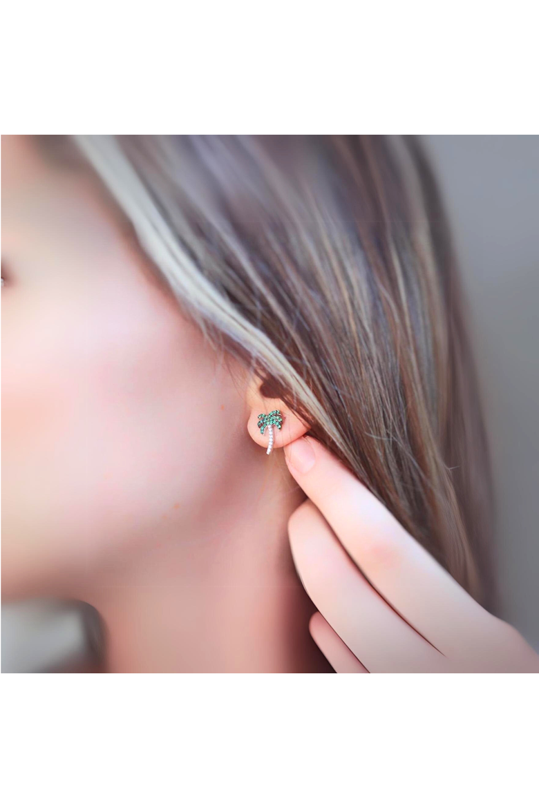 Palm Tree Sterling Silver Stud Earring, Alternate, color, Silver