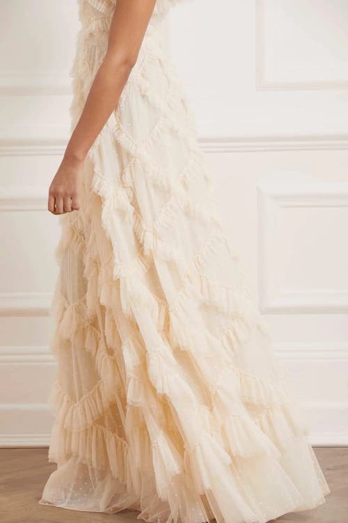 Needle & Thread Genevieve Ruffle Short Sleeve Maxi Gown In Neutral