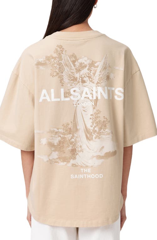 Allsaints Womens Sandy White Guardian Graphic-print Relaxed-fit Organic-cotton T-shirt In Brown