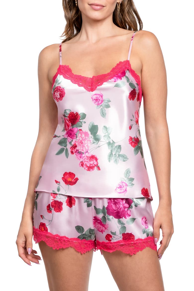 Alyssa Lace Trim Strappy Short Satin Pajamas, Main, color, LIGHT PINK