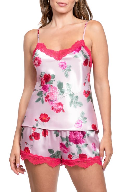 Alyssa Lace Trim Strappy Short Satin Pajamas