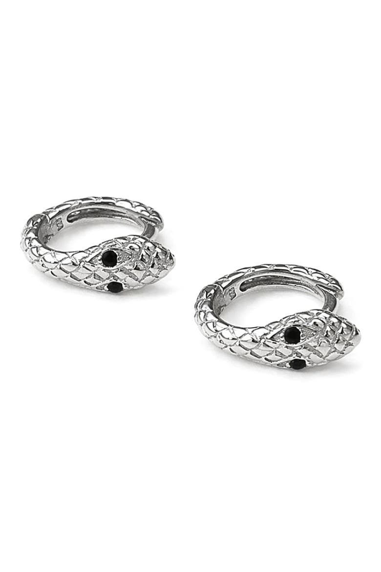 Snake Huggie Hoop Earrings, Main, color, SILVER