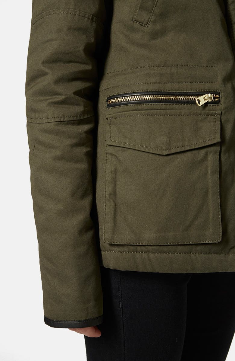 Topshop 'Walter' Hooded Cotton Parka with Faux Fur Trim, Alternate, color, 