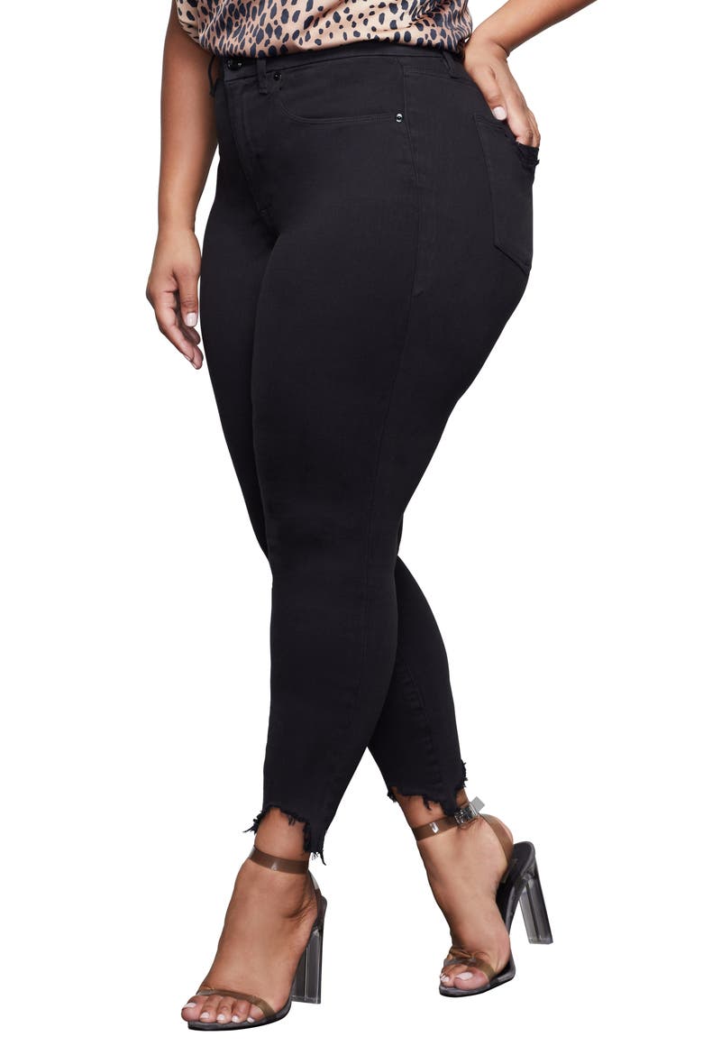 Good Waist Crop Chewed Hem Skinny Jeans, Alternate, color, BLACK