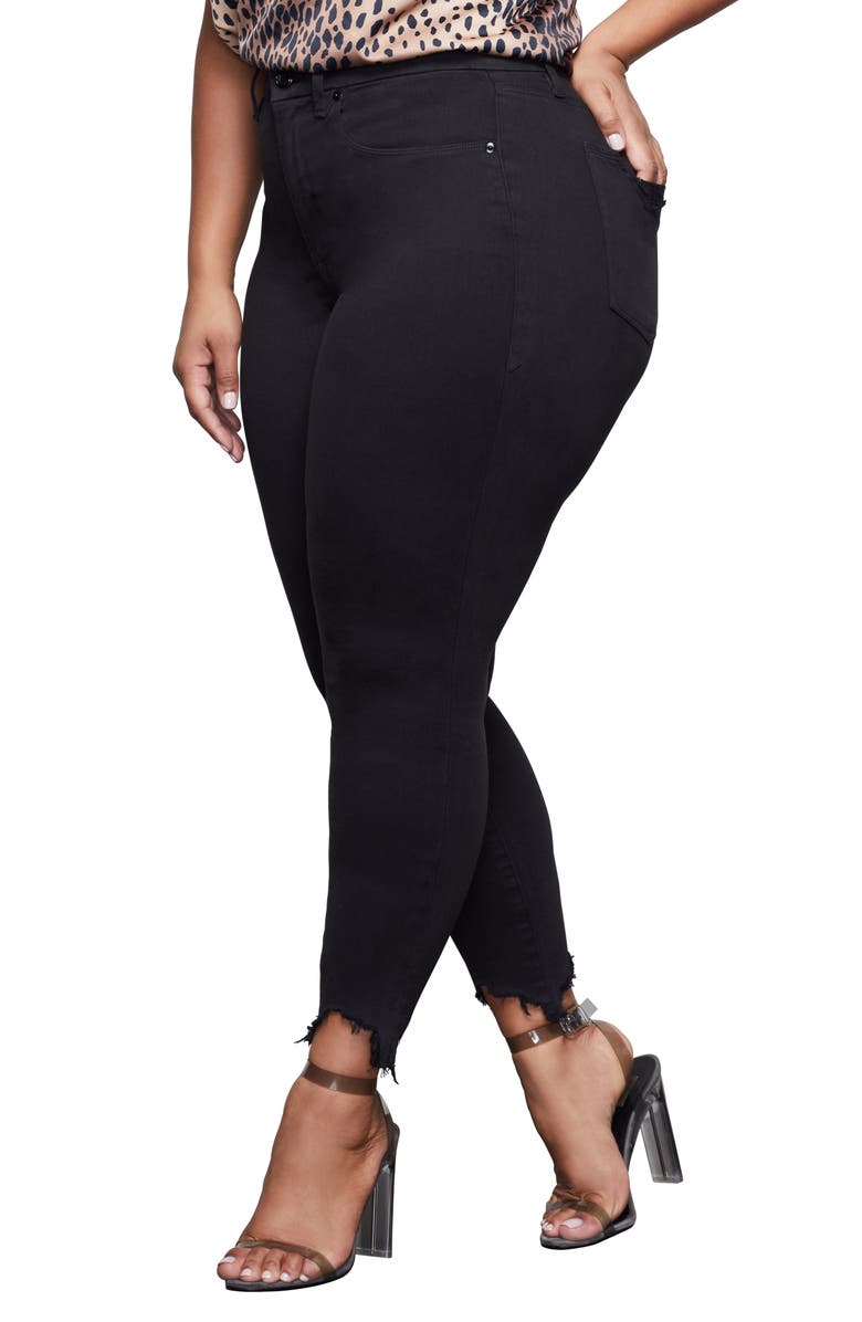 Good American Good Waist Crop Chewed Hem Skinny Jeans, Alternate, color, 