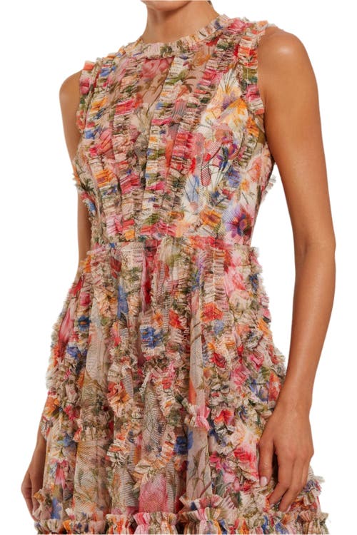 Mac Duggal Mesh Micro Ruffle High Neck Mini Dress