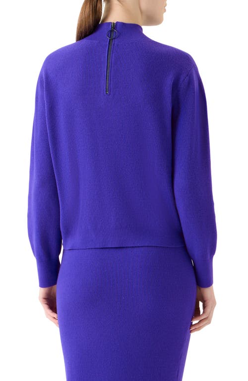 Akris Punto Mock-neck Cashwool Rib Sweater In Blue