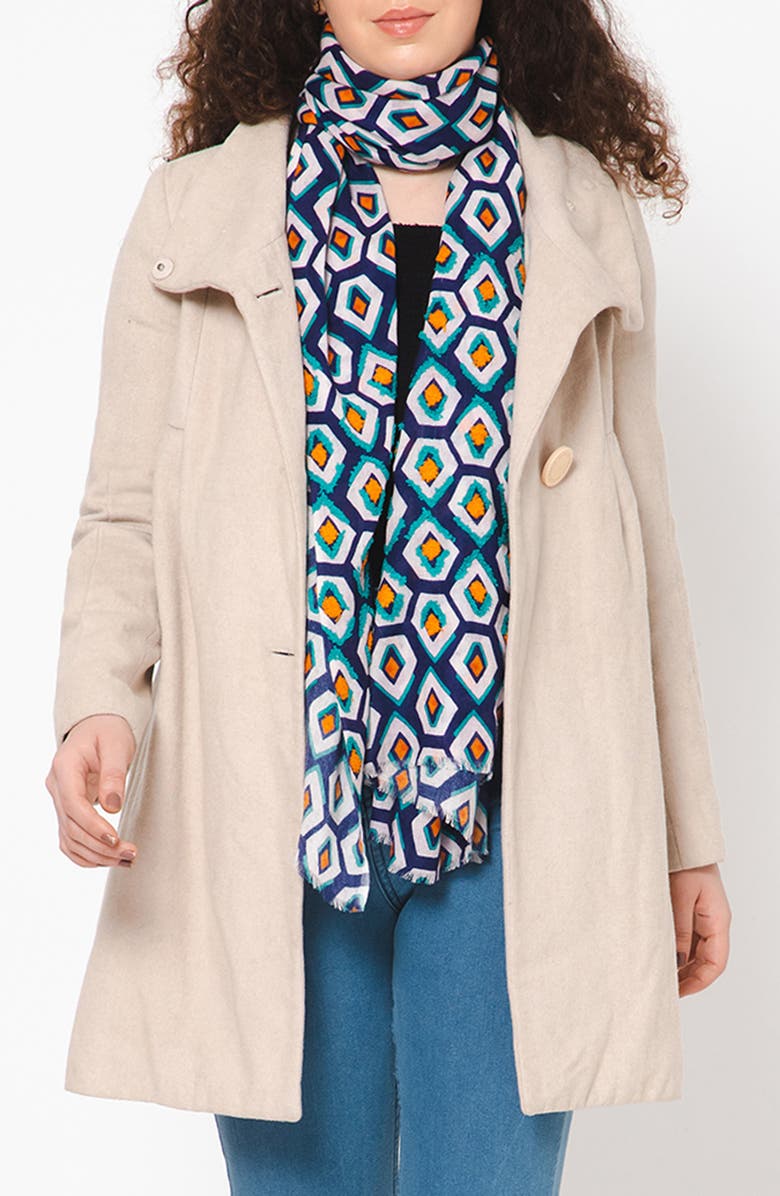 Vismaya Woven Wool Fringe Scarf, Main, color, Navy Pentagon