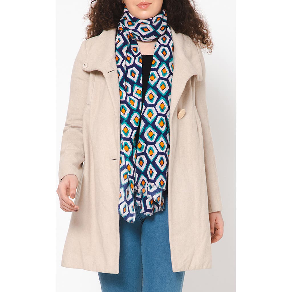 Vismaya Woven Wool Fringe Scarf In Blue