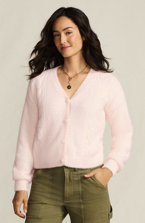 Fuzzy Eyelash Cable Cardigan Sweater