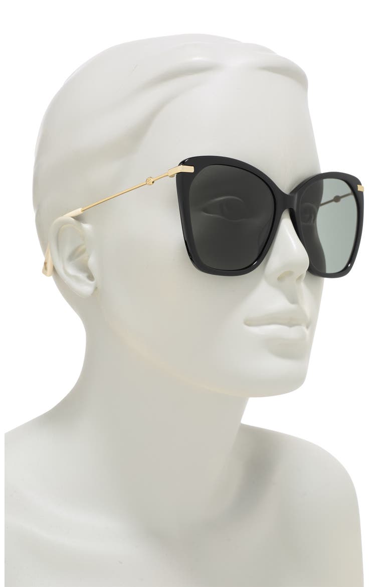 56MM Cat Eye Sunglasses, Alternate, color, BLACK GOLD GREY