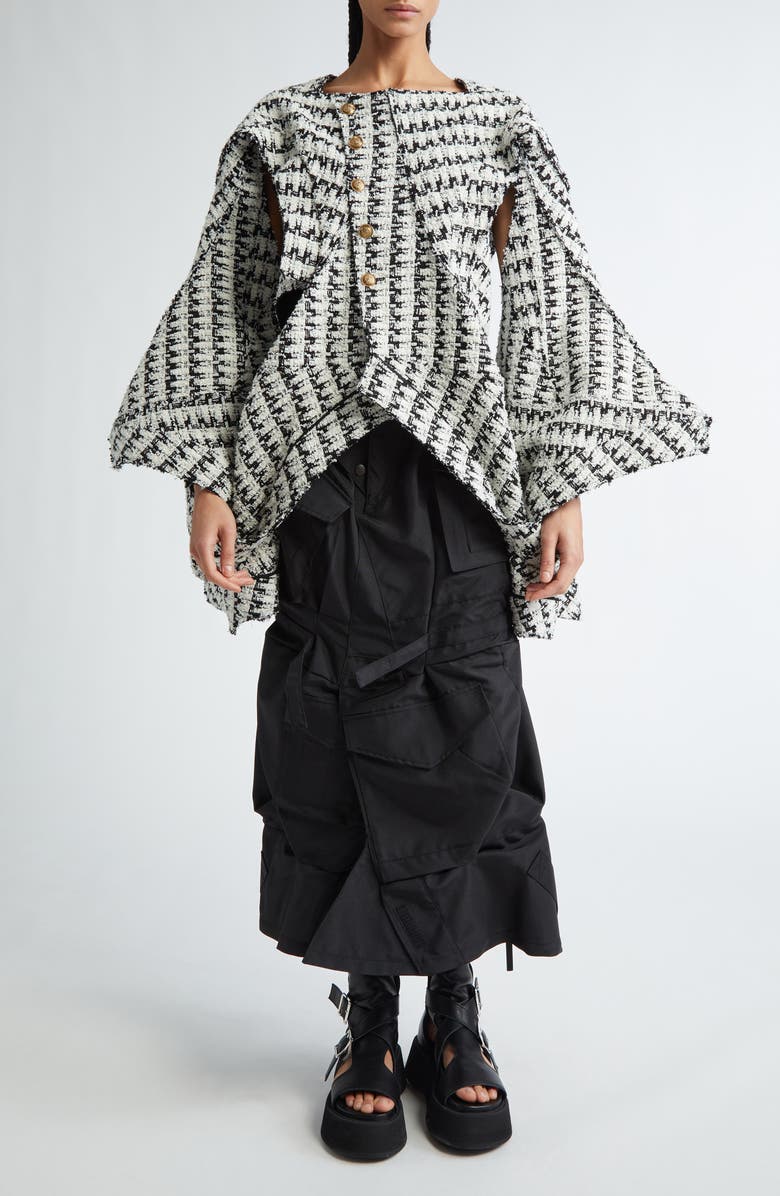 Junya Watanabe Matte Satin Cargo Midi Skirt, Alternate, color, 