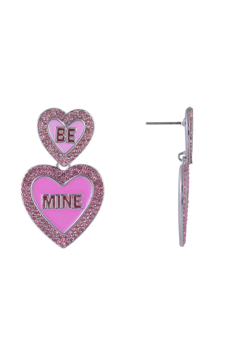 "Be Mine" Pink Enamel Conversation Heart Earrings, Alternate, color, Pink