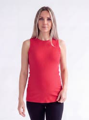 24seven Comfort Apparel Maternity Basic Ribbed Knit Round Neck Sleeveless Tank Top