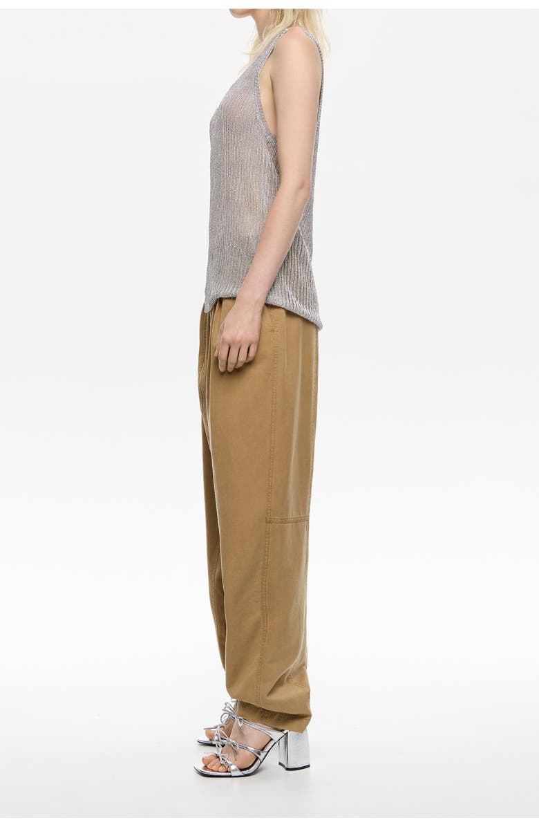 Bimba y Lola Washed Cotton Darted Trousers, Alternate, color, Camel