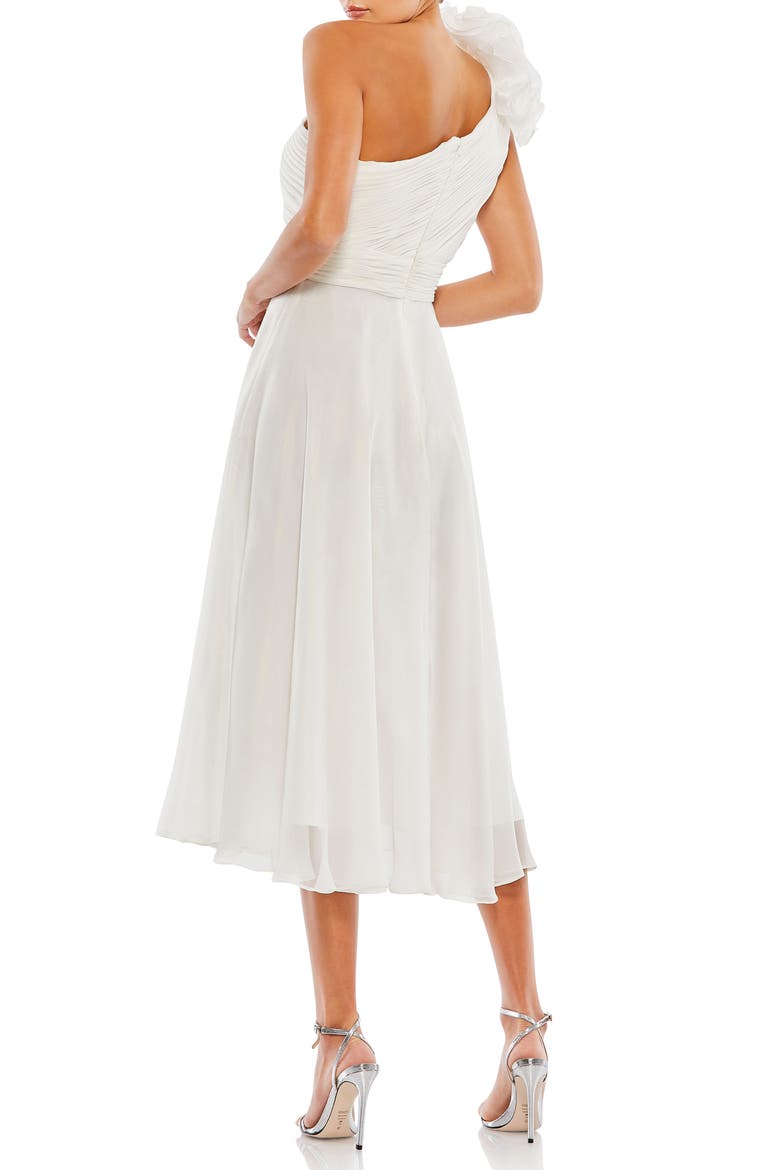 Rosette One Shoulder Tea Length Dress, Alternate, color, WHITE