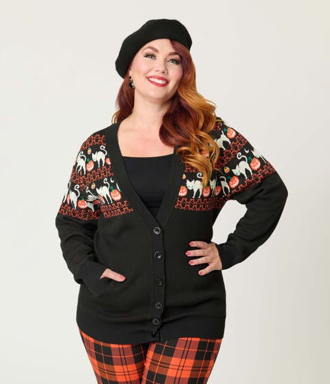 Plus Size Printed Knit Long Cardigan