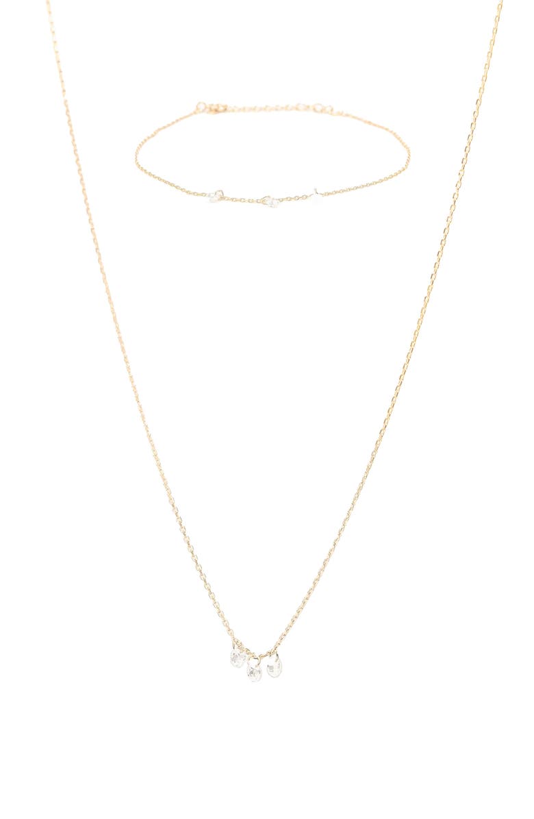 Bearfruit Jewelry Sterling Silver 18k Gold Plated Emmeline Three Charms Necklace & Bracelet Set, Main, color, Gold