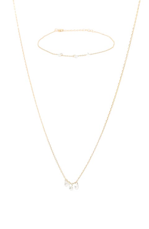 Sterling Silver 18k Gold Plated Emmeline Three Charms Necklace & Bracelet Set