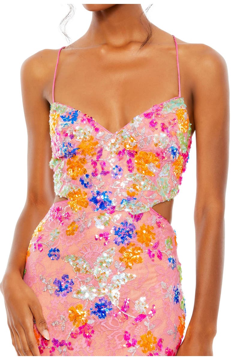 Mac Duggal Embellished Lace Strappy Column Gown, Alternate, color, Pink Multi