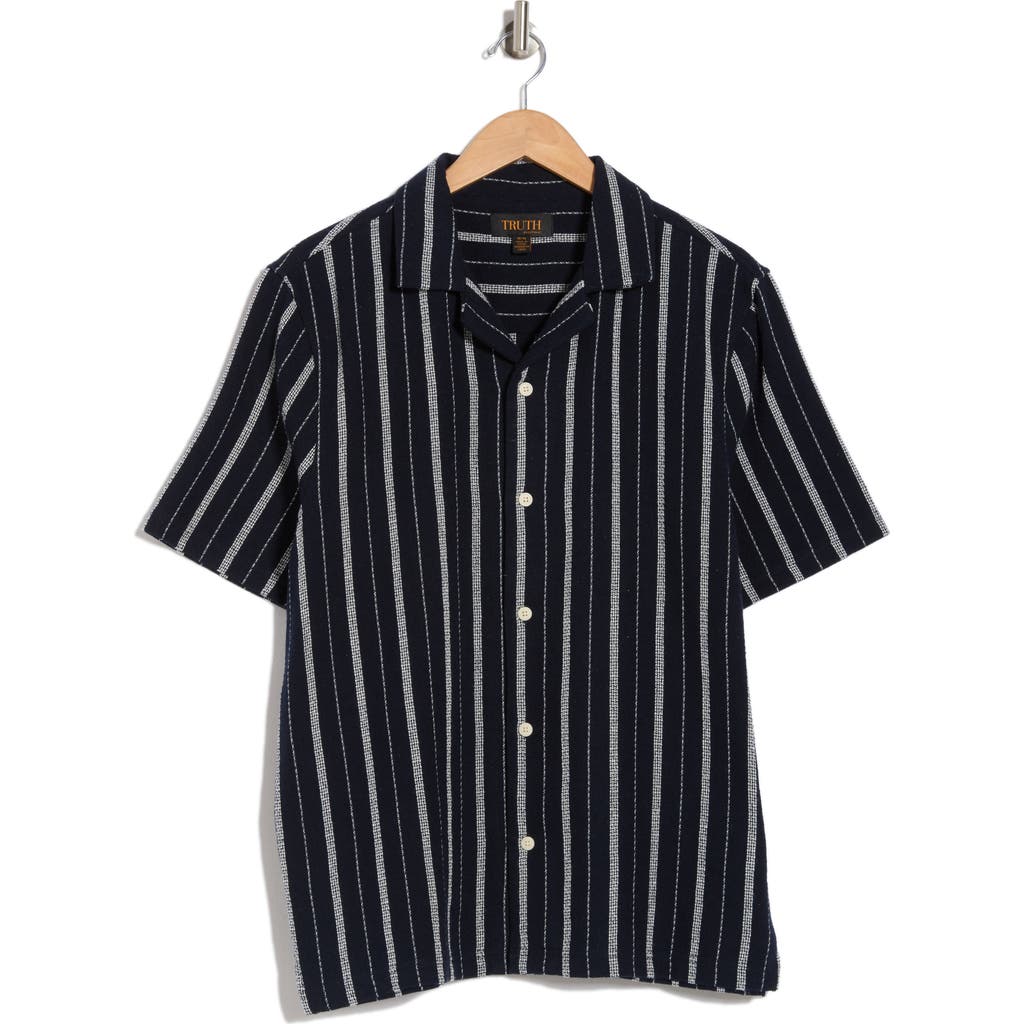 Truth Striped Woven Button Front Shirt In Blue